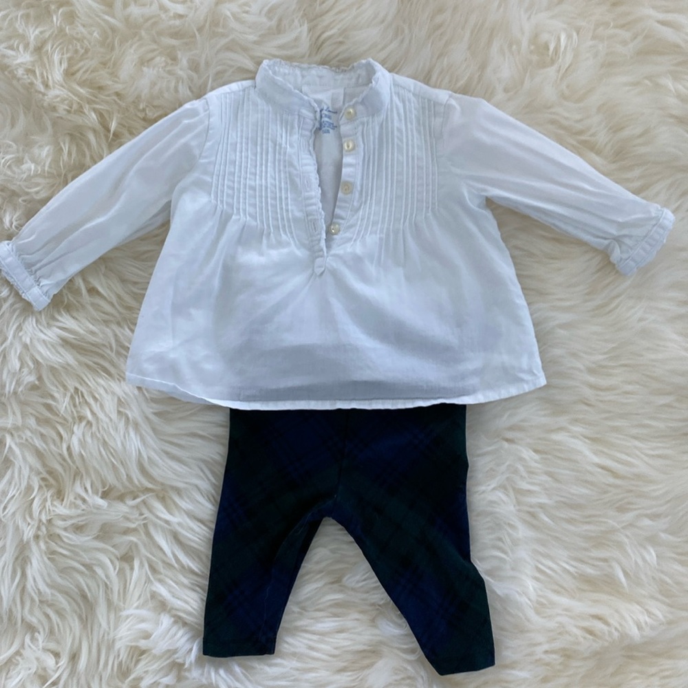 [ralph lauren] baby shirt and plaid leggings outfit
